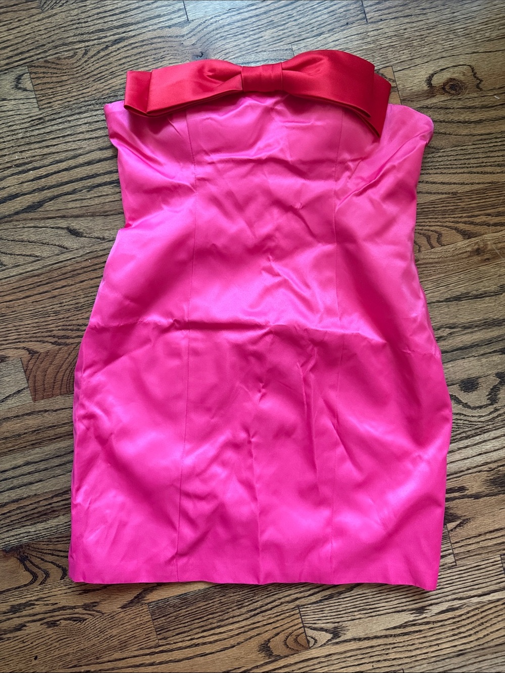 Fashion Nova Hot Pink Strapless Dress with Red Bow